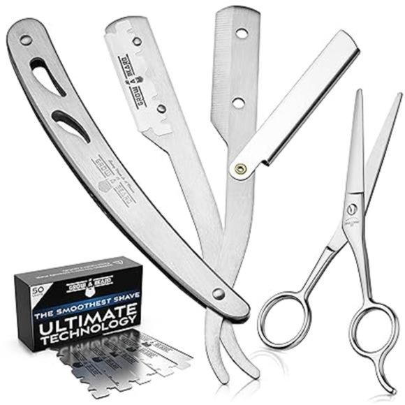 Straight Razor, Complete Straight Razors for Men Kit with 50 Single Blade Razors - Picture 7 of 7